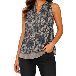Vanessa Virginia Anthropologie Silver Metallic Floral Top Women's XS